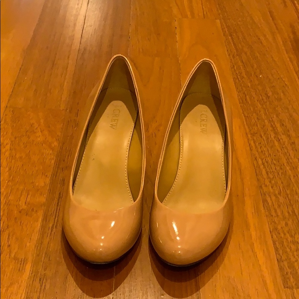 J Crew patent beige wedge shoes
